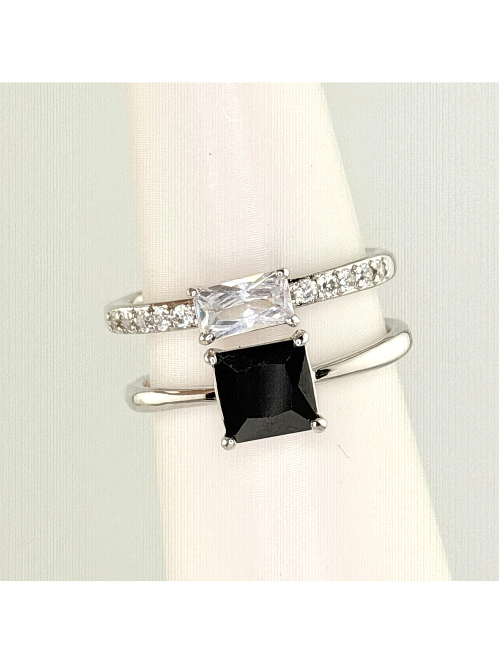 Bomb Party Ring Sz 10 “ Stepping Into The Future” Black Onyx & Clear Cz Rhodium
